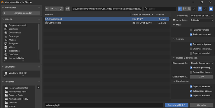 Creación de cinemática: Importación del modelo de arbusto de Sketchfab