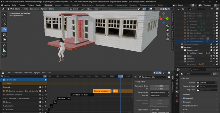 Creación de cinemática: Ajuste de animación del Avatar en el NLA