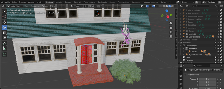 Creación de cinemática: Ajustes de posición del arbusto