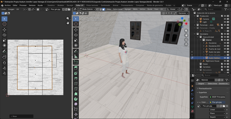 Creación de cinemática: Adición de texturas al suelo y ajustes del mapa UV