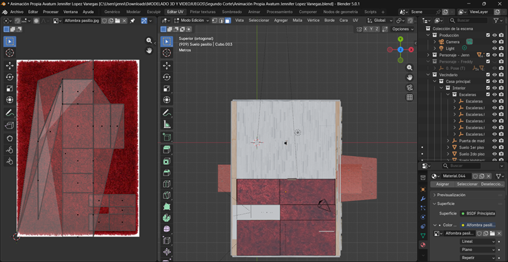 Creación de cinemática: Ajustes del mapa UV para la textura de la alfombra