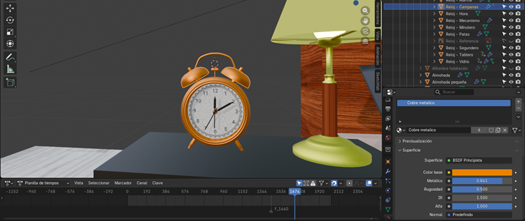Creación de cinemática: Modelado de mesa de reloj antiguo y asignación de textura metálica