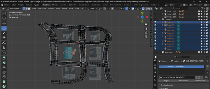 Creación de cinemática: Importación y procesos de transformación los modelos de carretera y casas