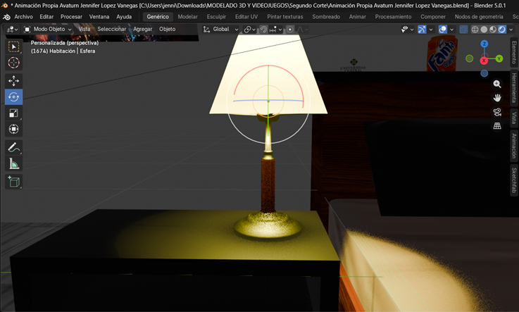 Creación de cinemática: Visualización del objeto Lámpara con las luces
