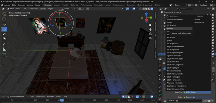 Creación de cinemática: Cambio de la superficie del material de los posters a tipo Emisión