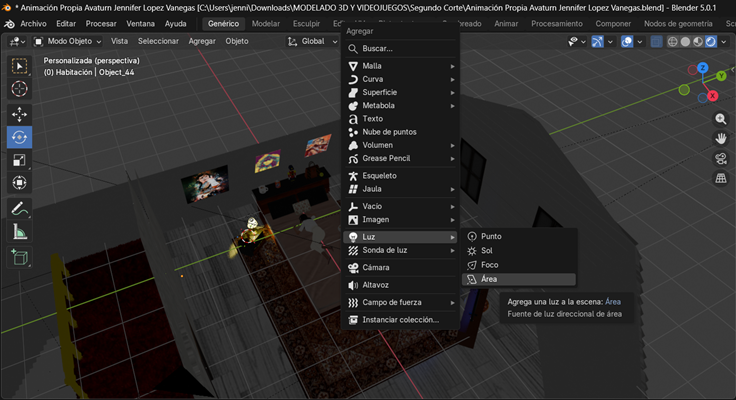 Creación de cinemática: Inserción de Luz tipo Área