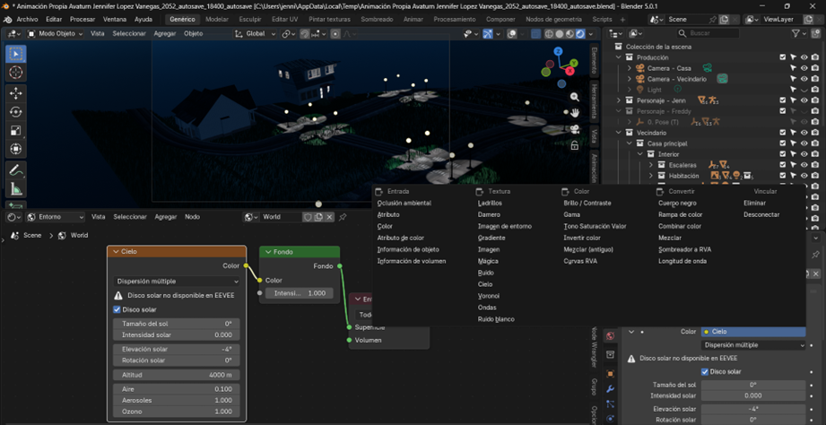 Creación de cinemática: Adición de una superficie tipo Cielo al Entorno de Blender