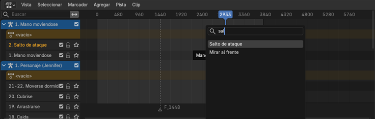 Creación de cinemática: Asignación de clips en el NLA