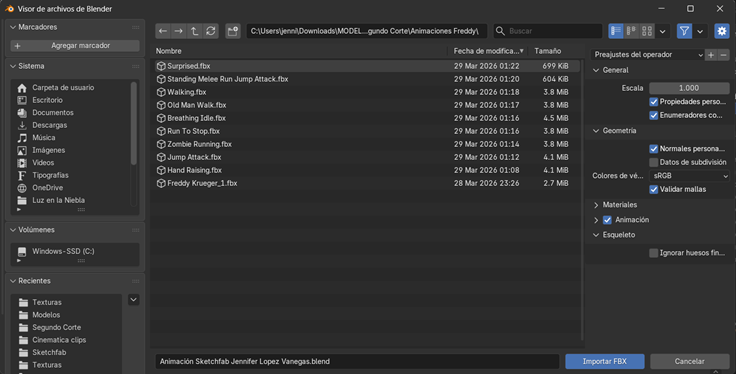 Creación de cinemática: Banco de animaciones del personaje secundario