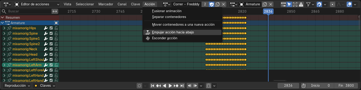 Creación de cinemática: Empuje de la animación para almacenarla en el NLA