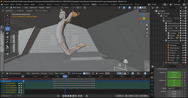 Creación de cinemática: Ajustes de posición de la siguiente animación