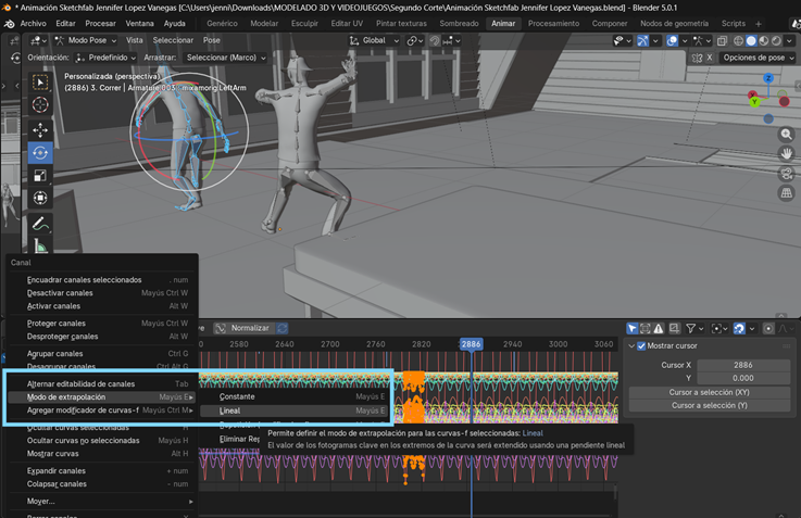 Creación de cinemática: Ajustes en el editor de curvas