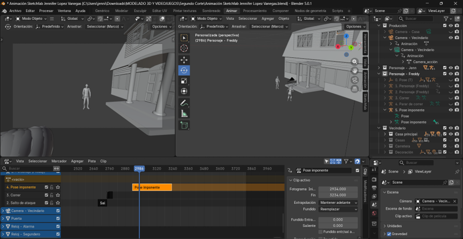 Creación de cinemática: Correcciones y ajustes de ubicación de las armaduras y clips del personaje secundario