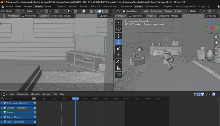 Creación de cinemática: Visualización de los grupos de animaciones en el NLA