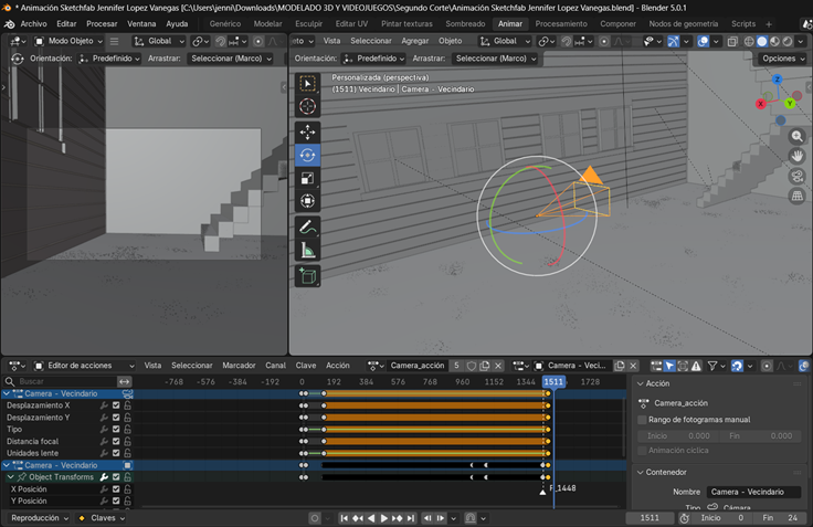 Creación de cinemática: Movimientos de cámara manejado con keyframes