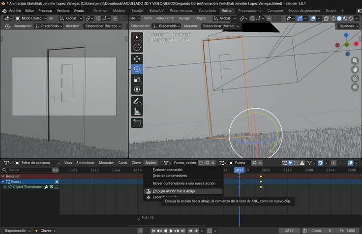 Creación de cinemática: Animación de la puerta para que se abra cuando se acerca la cámara