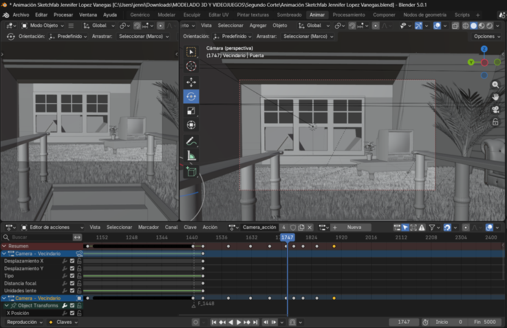 Creación de cinemática: Movimientos de cámara manejado con keyframes para el pasillo