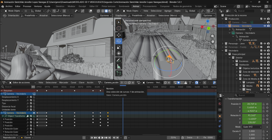 Creación de cinemática: Ajustes de los movimientos de la cámara