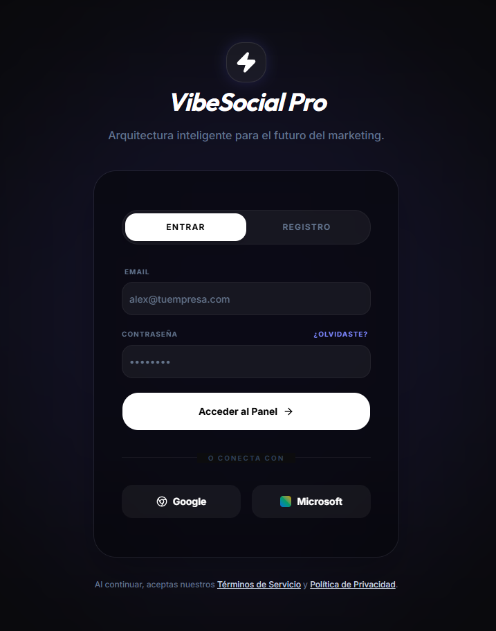 Login y Register de Vibesocial Pro