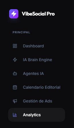Menu lateral Vibesocial Pro