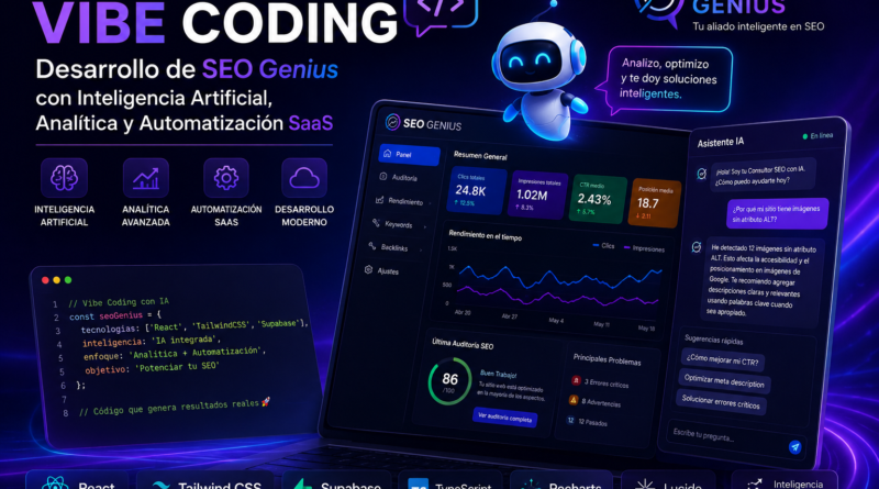 Vibe Coding con Inteligencia Artificial: Desarrollo de SEO Genius con Analítica y Automatización . Para una página SEO hecha con Vibe Coding con Inteligencia Artificial