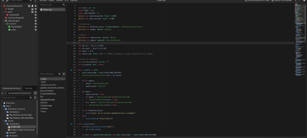 Editor de Input Map mostrando las acciones personalizadas para el caballero.