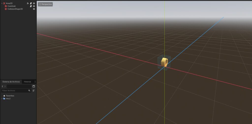 Árbol de nodos de la escena Moneda con Area3D como raíz de Knight's Quest