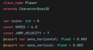 Inspector del nodo Caballero mostrando las variables exportadas (speed, jump_speed, gravity).