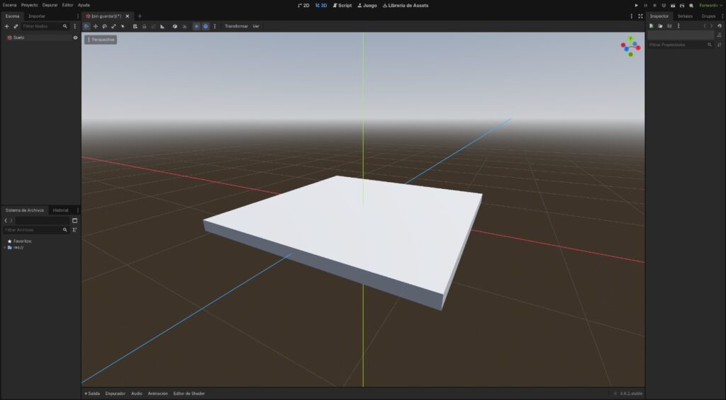 Vista 3D del editor mostrando el suelo desde una perspectiva angular de Knight's Quest