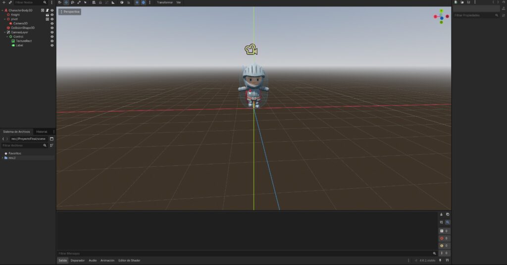Árbol de nodos del personaje Caballero mostrando la estructura completa.