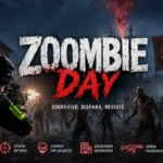 Zoombie Day: Cómo Creamos un Videojuego 3D de Zombies en Unity Pantalla temática de un videojuego de terror y supervivencia llamada Zombie day