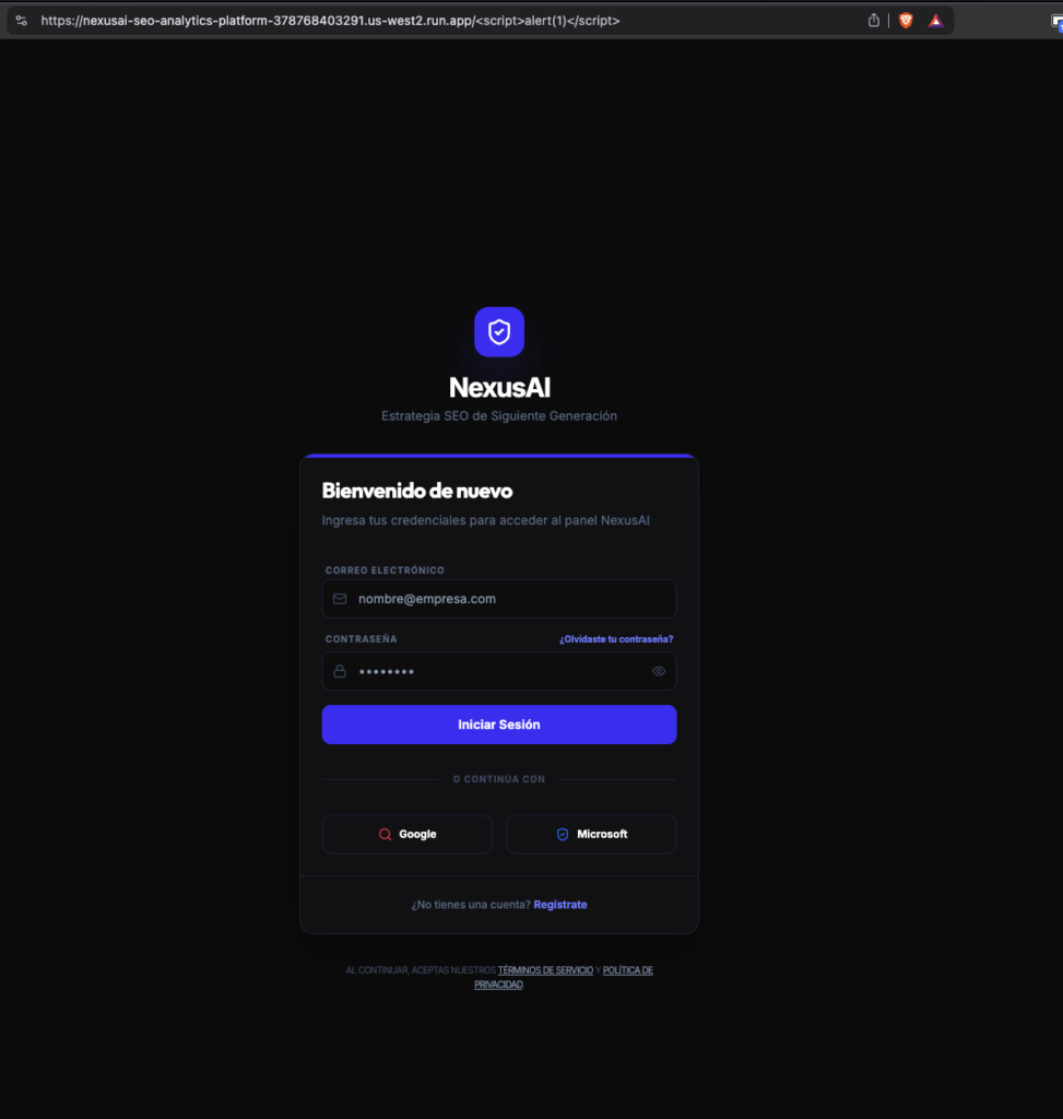 Prueba básica de payload XSS en la URL