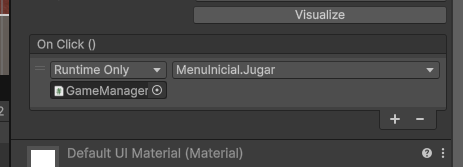 Vinculación de funciones de botones en el inspector de Unity para el videojuego 3D.