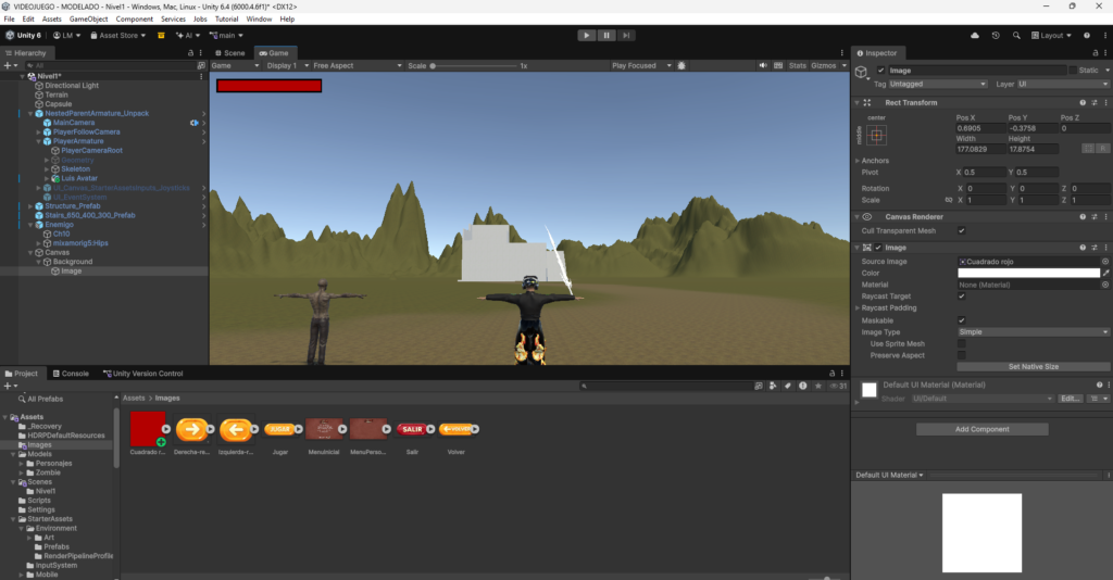 Barra de vida e interfaz de usuario (HUD) diseñada para el personaje del videojuego 3D
