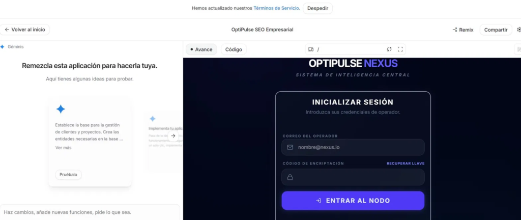 Figura 3. Desarrollo Nexus