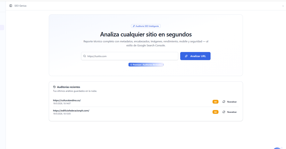Módulo de Auditoría SEO para analizar una URL. Para una página SEO hecha con Vibe Coding con Inteligencia Artificial