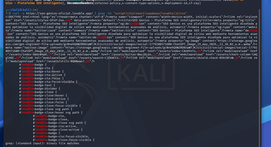 Fragmentos de HTML y referencias a recursos JavaScript/CSS y elementos Lovable. Para una página SEO hecha con Vibe Coding con Inteligencia Artificial