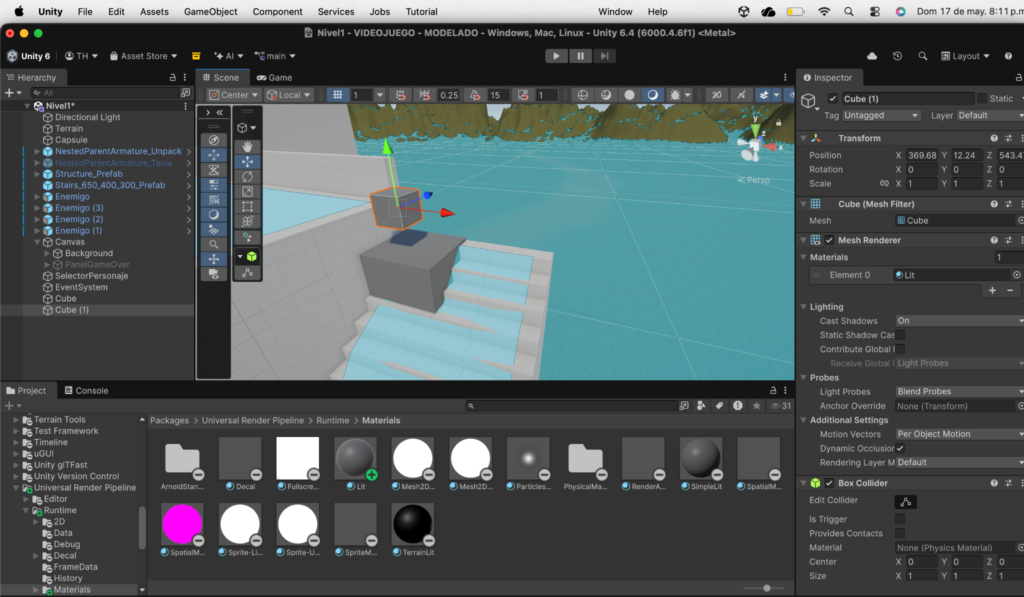 Posicionamiento de escaleras y estructuras en el mapa del videojuego 3D.