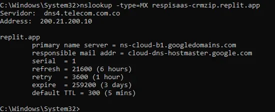 nslookup para registros mx vibe coding crm