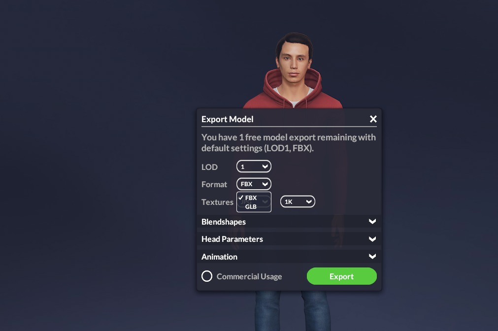 Pesonaje en MetaPerson Creato