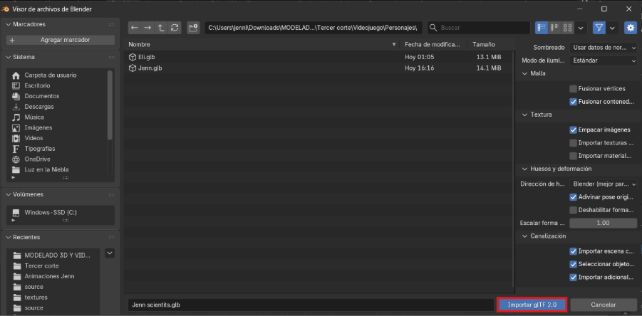 Importación modelo a Blender en formato glTF 2.0