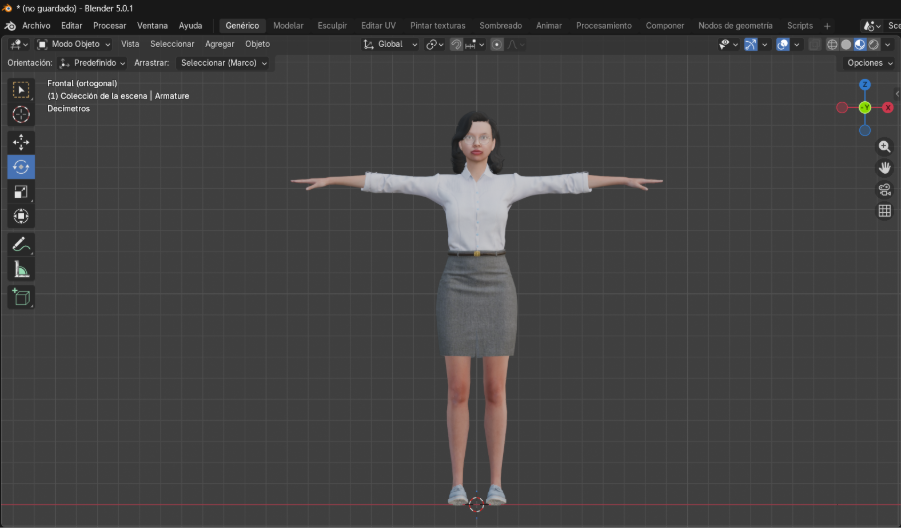 Personaje correctamente importado a Blender