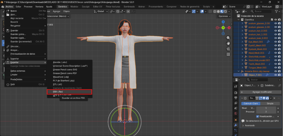 Exportación del modelo a Unity