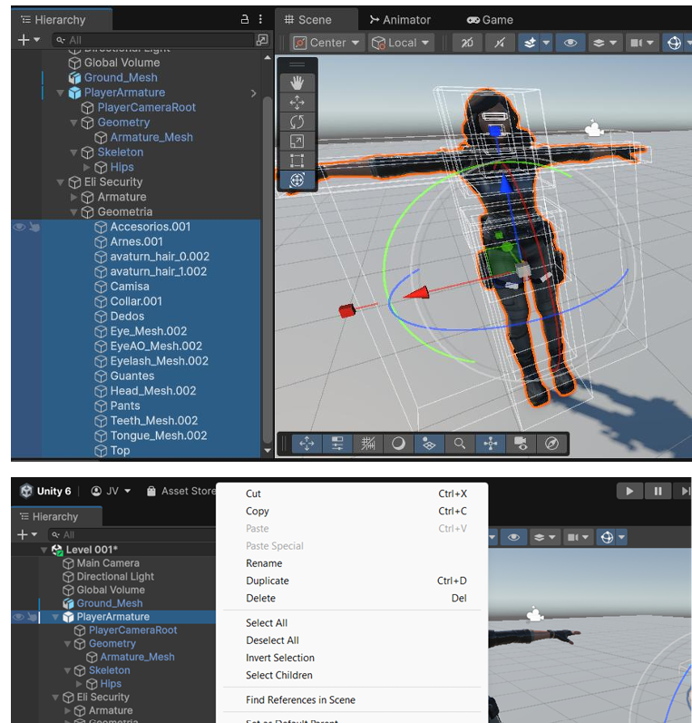 Configuracion de nuestro personaje y su armadura