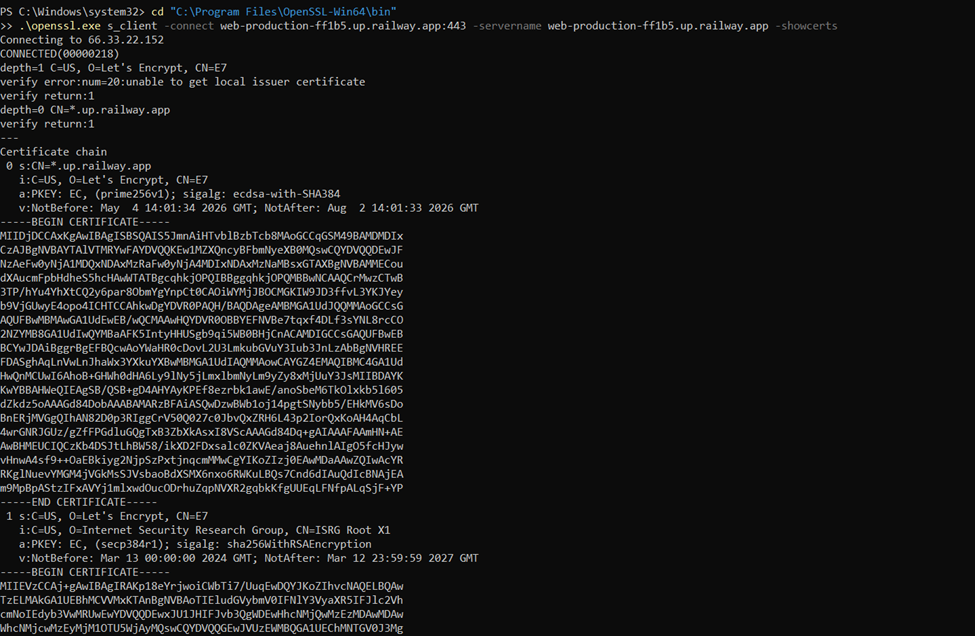 Ejecutamos el comando de OpenSSL
