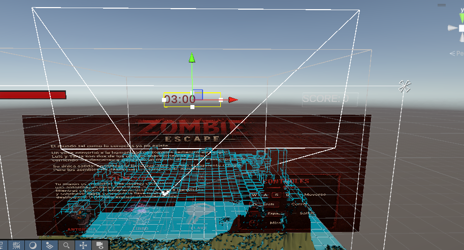 Interfaz de TextMeshPro mostrando el contador de tiempo en pantalla durante la partida del videojuego 3D.