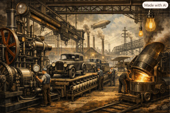 En esta imagen se ve varios inventos de la segunda revolución industrial