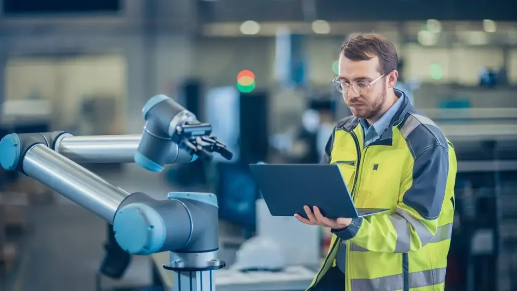 persona en fabrica de transformación tecnológica