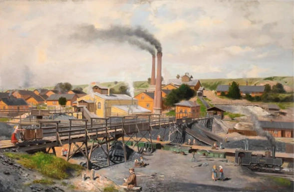 l cuadro representa el aspecto de Londres tras la Revolución Industrial. Realizado en óleo sobre lienzo en 1895, muestra un paisaje industrial europeo