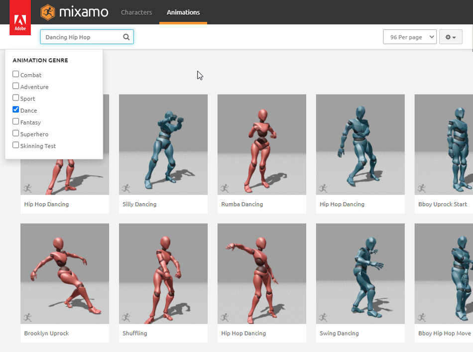 Banco de avatars de mixamo